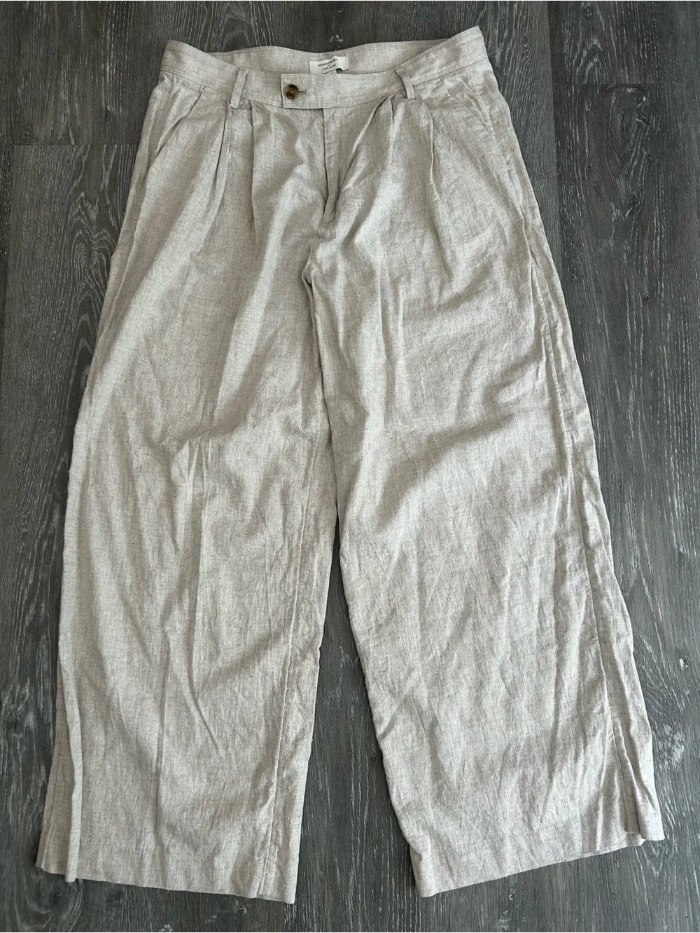 Banana Republic Linen Blend Light Beige Wide-Leg Pleated Trousers Size 14